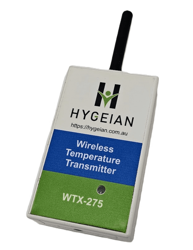 wireless temperature transmitter with external antenna used in temperature management system