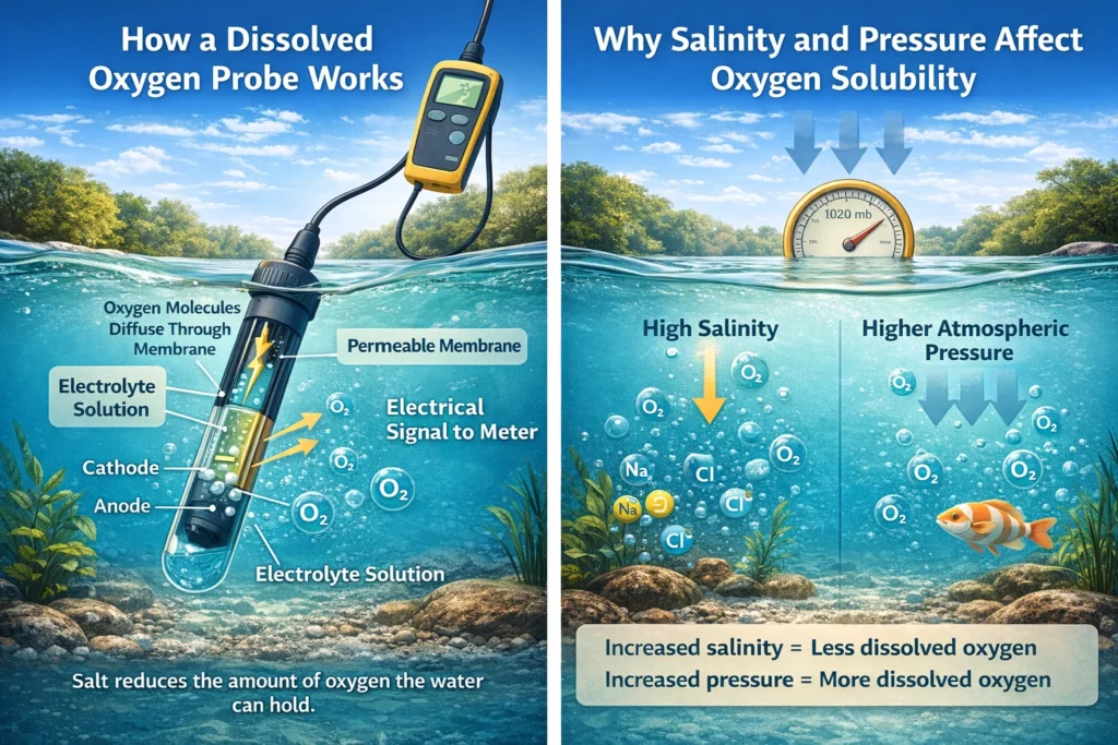 how salinity and pressure affect dissolved oxygen levels in water